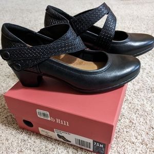 New Cobb Hill Kaitlyn Asym Mary Jane Black Leather Size 7.5